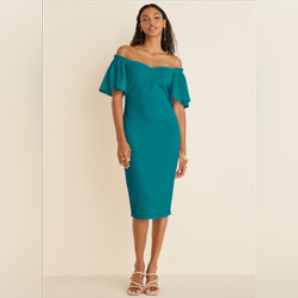 Elegant Off-Shoulder Teal Dress